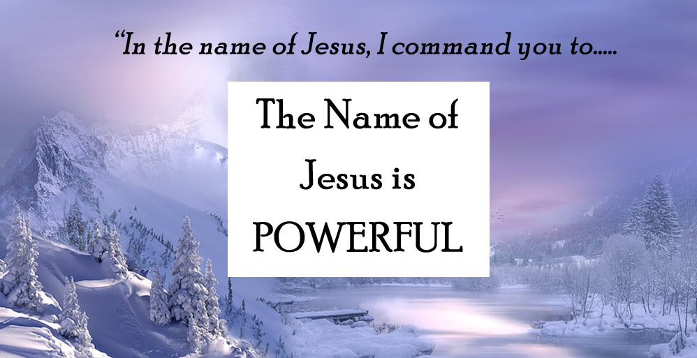 The name of Jesus is powerful image on snowy mountains