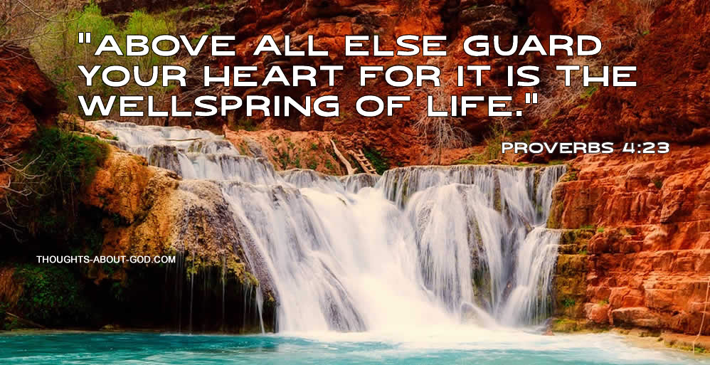 Proverbs 4:23 on waterfall background
