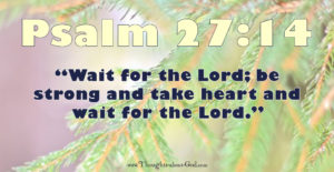 Psalm27:14 “Wait for the Lord; be strong and take heart and wait for the Lord.”